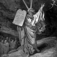 "Moses Comes Down from Mt. Sinai" woodcut by Gustave Dore